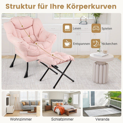Liegesessel mit Armlehnen, Seitentasche, Ottoman – Rosa