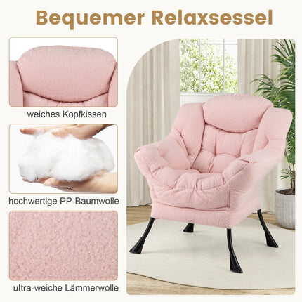Liegesessel mit Armlehnen, Seitentasche, Ottoman – Rosa