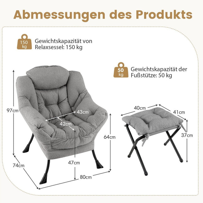Fauteuil inclinable avec ottoman, accoudoirs et poche latérale - Gris