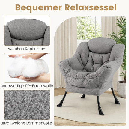 Liegesessel mit Ottoman, Armlehnen, Seitentasche – Grau