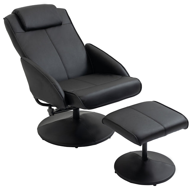 Liegesessel mit Ottoman, Kunstleder, Schwarz, Verstellbar