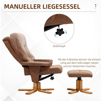 Fauteuil inclinable avec repose-pieds, pivotant, inclinaison 135°, marron