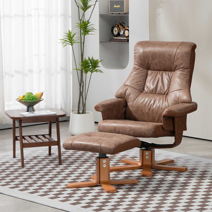 Fauteuil inclinable avec repose-pieds, pivotant, inclinaison 135°, marron