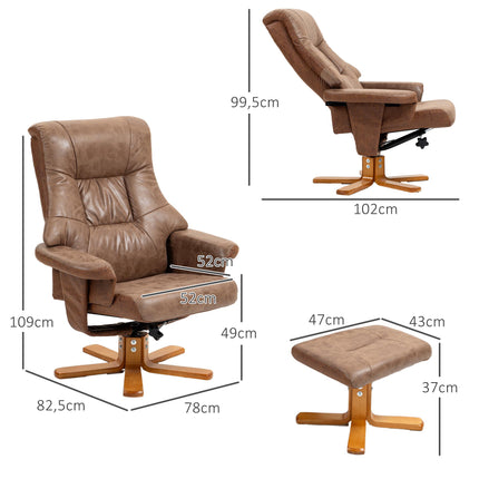 Fauteuil inclinable avec repose-pieds, pivotant, inclinaison 135°, marron