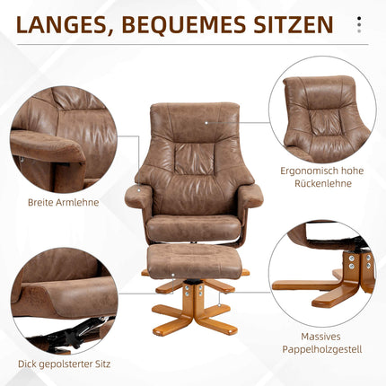 Fauteuil inclinable avec repose-pieds, pivotant, inclinaison 135°, marron