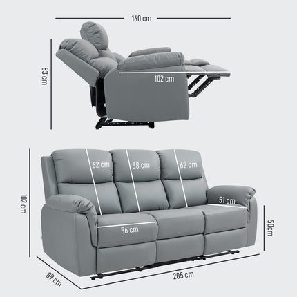 3-Sitzer Relaxsofa, Kunstleder, Dunkelgrau