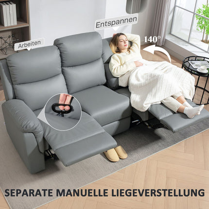 3-Sitzer Relaxsofa, Kunstleder, Dunkelgrau