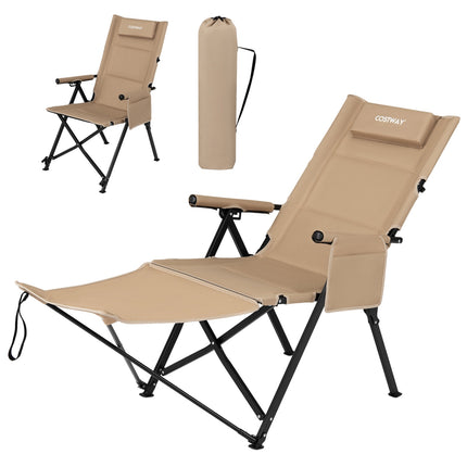 Reclining Camping Chair with Footrest – Khaki, Portable & Adjustable