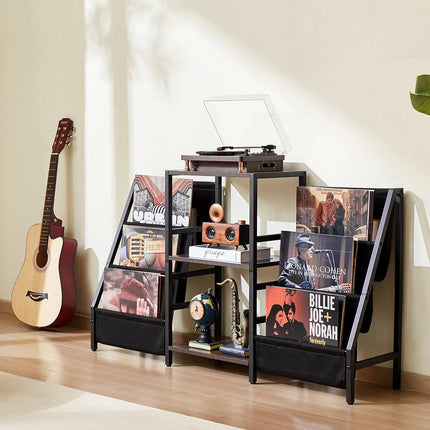 Record Player Stand, 3-Tier Vinyl Storage, Black