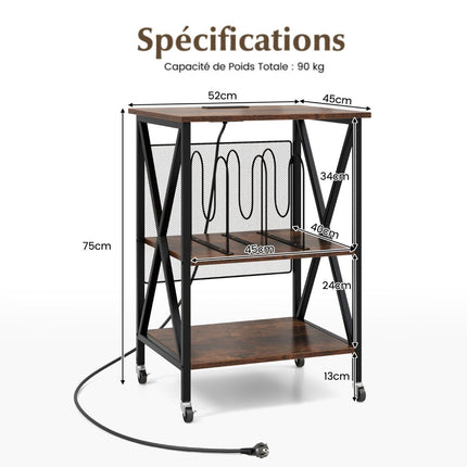 Record Player Stand with Charging Station, Wheels, Divider