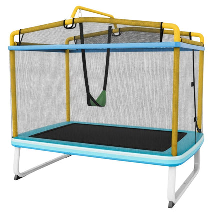 Trampoline enfant rectangulaire 3 en 1 190 x 124 cm Trampoline de loisirs avec filet bleu + jaune