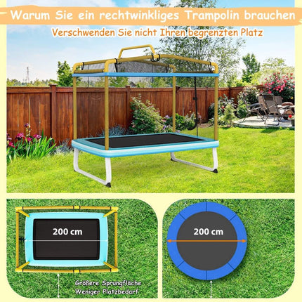 Trampoline enfant rectangulaire 3 en 1 190 x 124 cm Trampoline de loisirs avec filet bleu + jaune