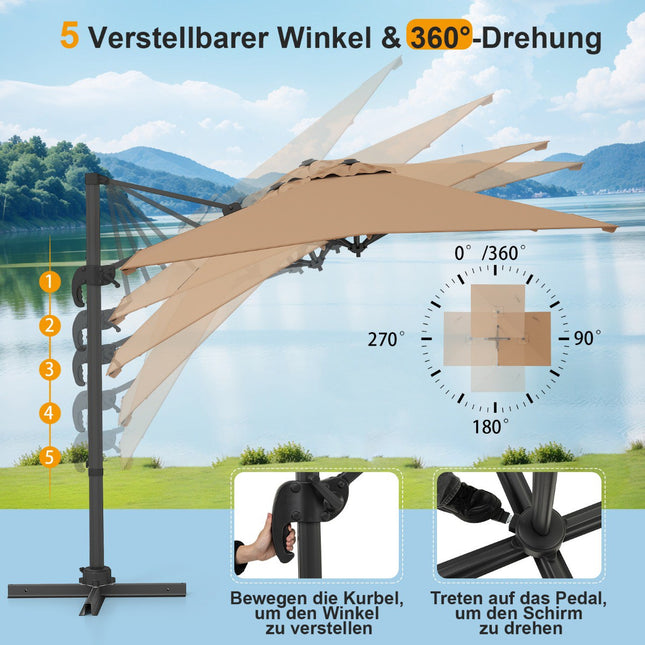 Rechteckiger Ampelschirm 250x250 cm mit Kurbel, Braun