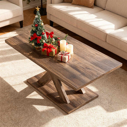 Rechteckiger Couchtisch, 95 cm, rustikales Braun, Gummibaumholz