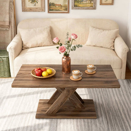 Rechteckiger Couchtisch, 95 cm, rustikales Braun, Gummibaumholz