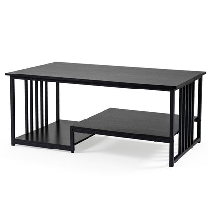 Table basse rectangulaire à 2 étagères, structure en métal noir