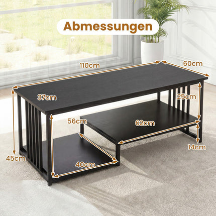 Table basse rectangulaire à 2 étagères, structure en métal noir