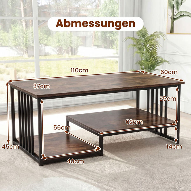 Rechteckiger Couchtisch mit 2 Ablagen, Metallgestell
