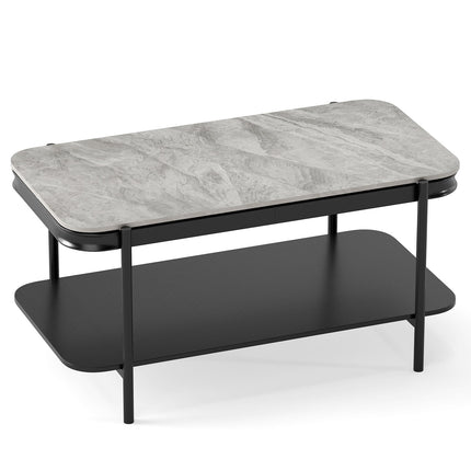 Table basse rectangulaire avec rangement, pierre frittée grise