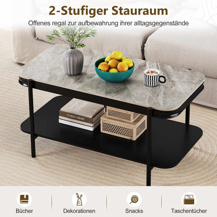 Table basse rectangulaire avec rangement, pierre frittée grise