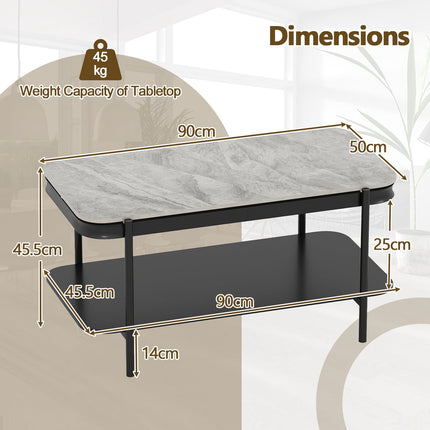 Table basse rectangulaire avec rangement, pierre frittée grise