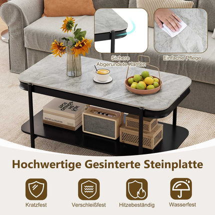 Table basse rectangulaire avec rangement, pierre frittée grise