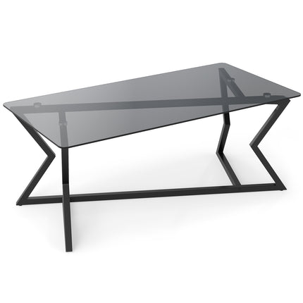 Table basse rectangulaire avec plateau en verre trempé et structure en métal