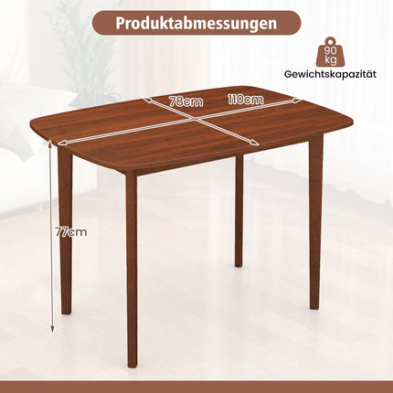 Table de salle à manger rectangulaire pour 2 à 4 personnes, finition noyer, pieds en bois d'hévéa
