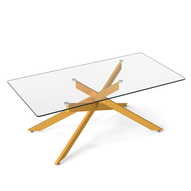 Rechteckiger Couchtisch aus Glas, Gold, 120 x 60 cm