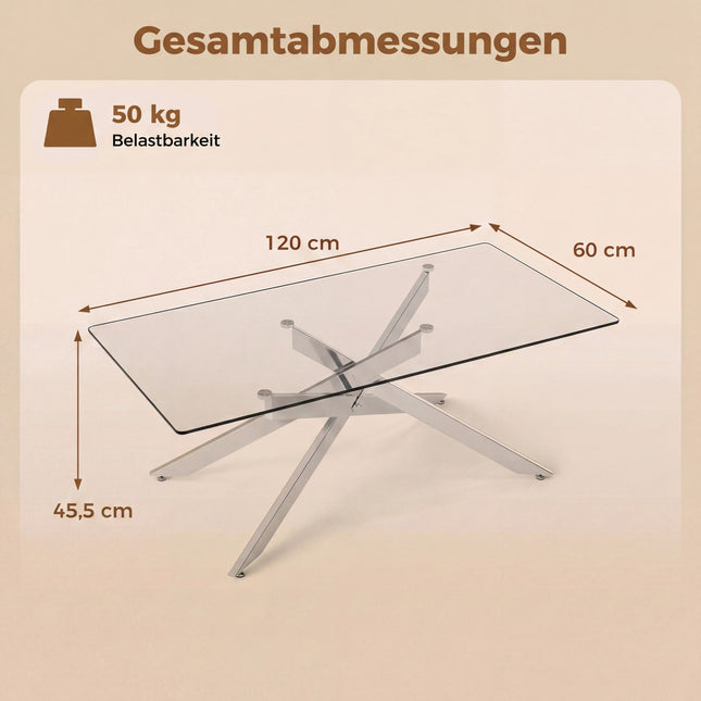 Table basse rectangulaire en verre trempé, 120 x 60 cm