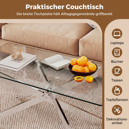 Table basse rectangulaire en verre trempé, 120 x 60 cm
