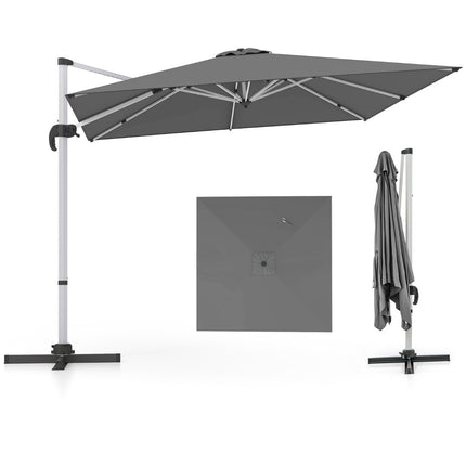 Parasol de terrasse rectangulaire, 300 x 300 cm, gris, manivelle