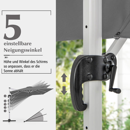 Parasol de terrasse rectangulaire, 300 x 300 cm, gris, manivelle