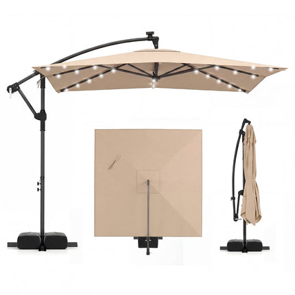Parasol rectangulaire de terrasse avec pied, éclairage LED et rotation à 360°