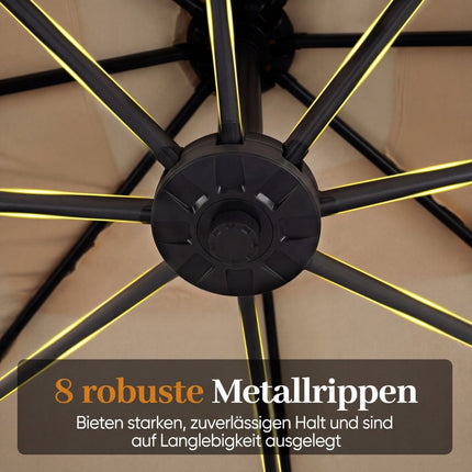 Parasol rectangulaire de terrasse avec pied, éclairage LED et rotation à 360°