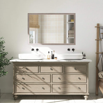 Miroir mural rectangulaire, 50 x 70 cm, cadre en bois gris
