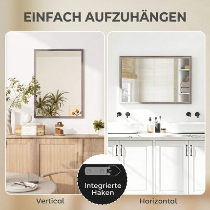 Miroir mural rectangulaire, 50 x 70 cm, cadre en bois gris