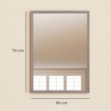 Miroir mural rectangulaire, 50 x 70 cm, cadre en bois gris