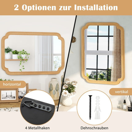 Rechteckiger Wandspiegel mit Holzrahmen, 90x60 cm
