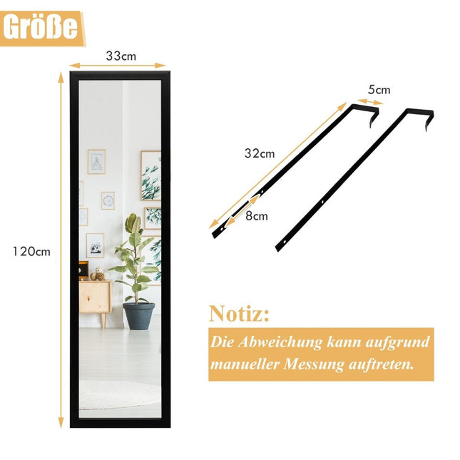 Rechteckiger Ganzkörperspiegel mit Aufhängehaken für die Tür 33x119cm schwarz