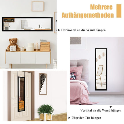 Miroir rectangulaire pleine longueur avec crochet de suspension pour porte 33x119cm noir