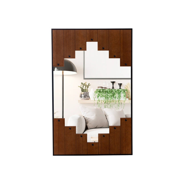 Rechteckiger Spiegel mit Holzrahmen 60 x 95 cm rustikaler Wandspiegel mit Zweiwegehaken