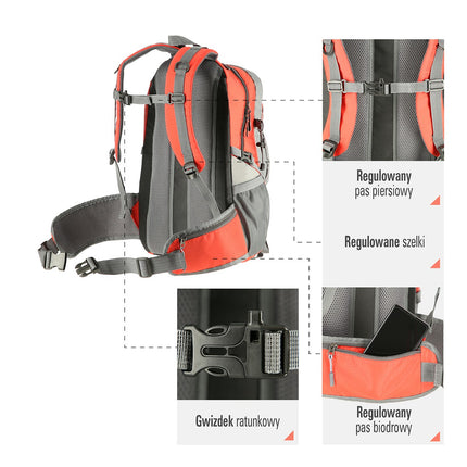 Sac à dos de randonnée rouge, capacité 30 L, léger