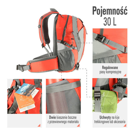 Sac à dos de randonnée rouge, capacité 30 L, léger