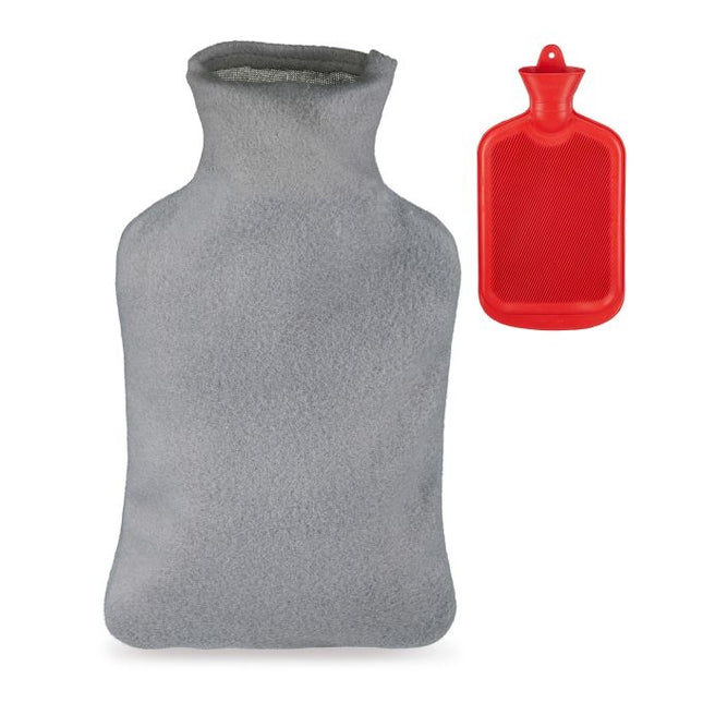 Bouillotte rouge avec housse grise