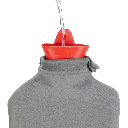 Bouillotte rouge avec housse grise