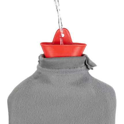 Bouillotte rouge avec housse grise