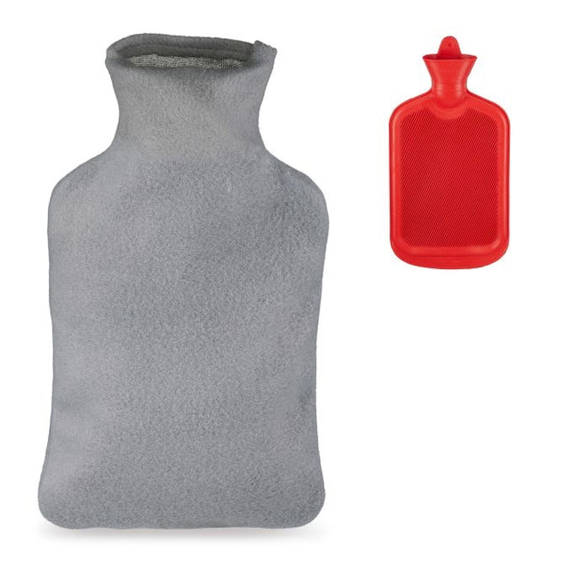 Bouillotte rouge avec housse grise