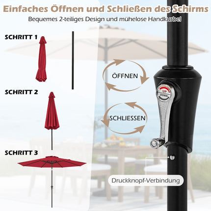 Roter Terrassenschirm mit Kurbel, 300 cm, neigungsverstellbar