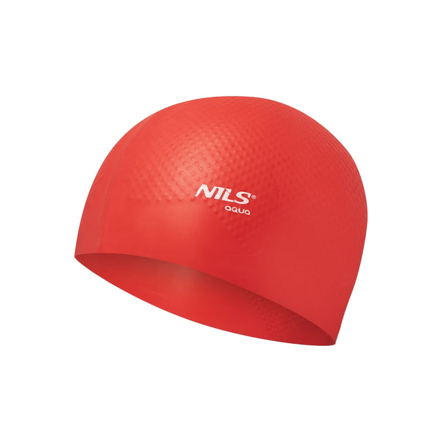 Bonnet de bain en silicone rouge, couleur unie, motif à pois